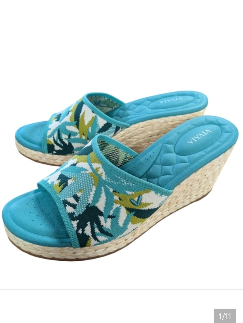 VIVAIA Round Toe Wedge Sandals Stacey Pro Multi Turquoise Tropical Size 41.5